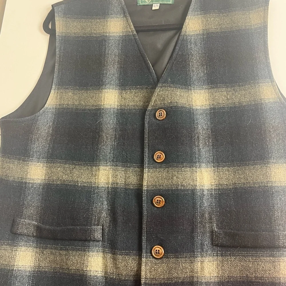 Vtg T&T Co. Sport Shadow Plaid Wool/Cashmere Blend Vest - XL - Made in Canada - Picture 2 of 8